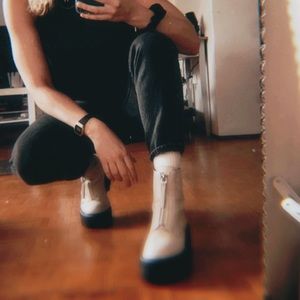 faux leather combat boots